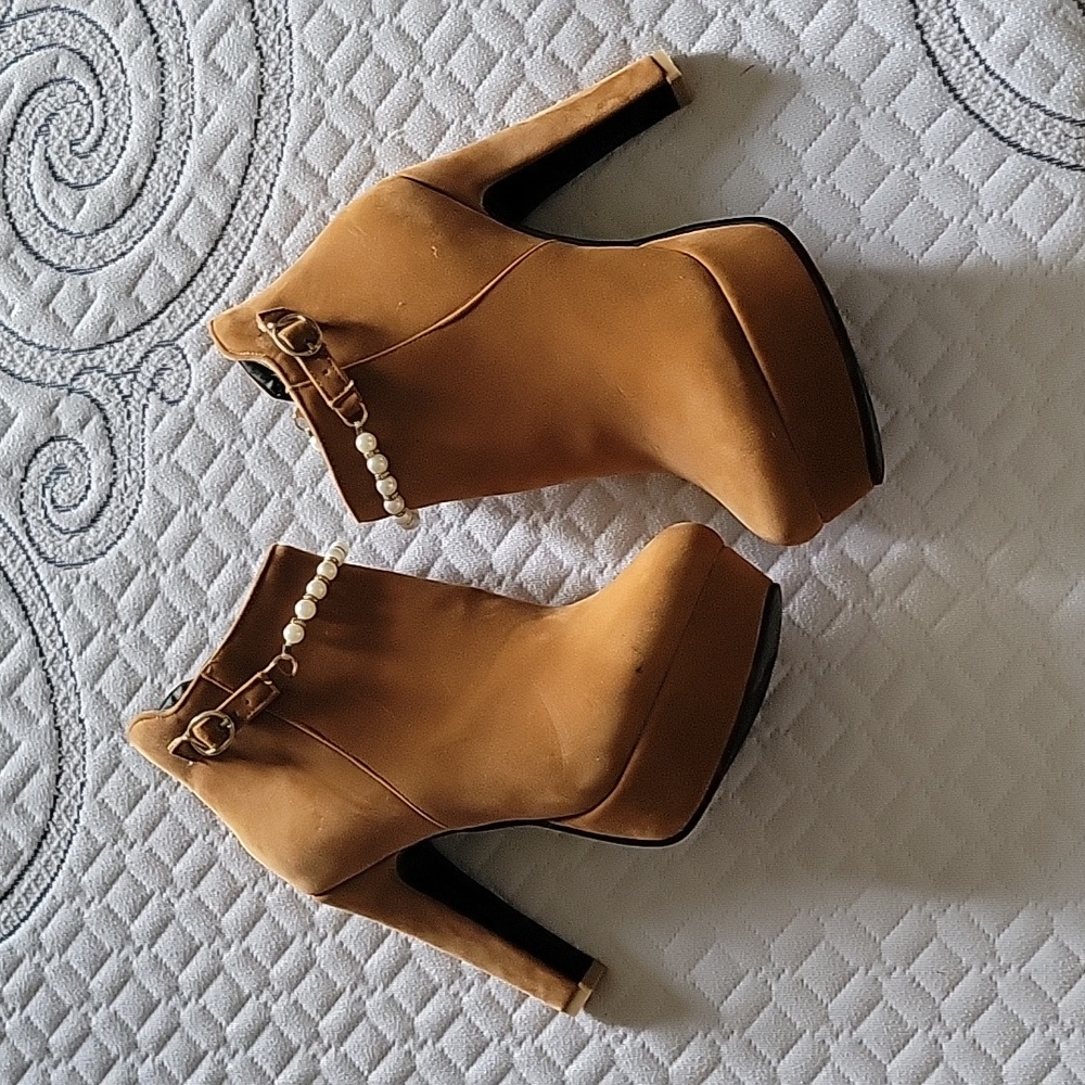 Latasa Women'sBeaded PlatformHigh Heel AnkleBoots (8.5, brown)